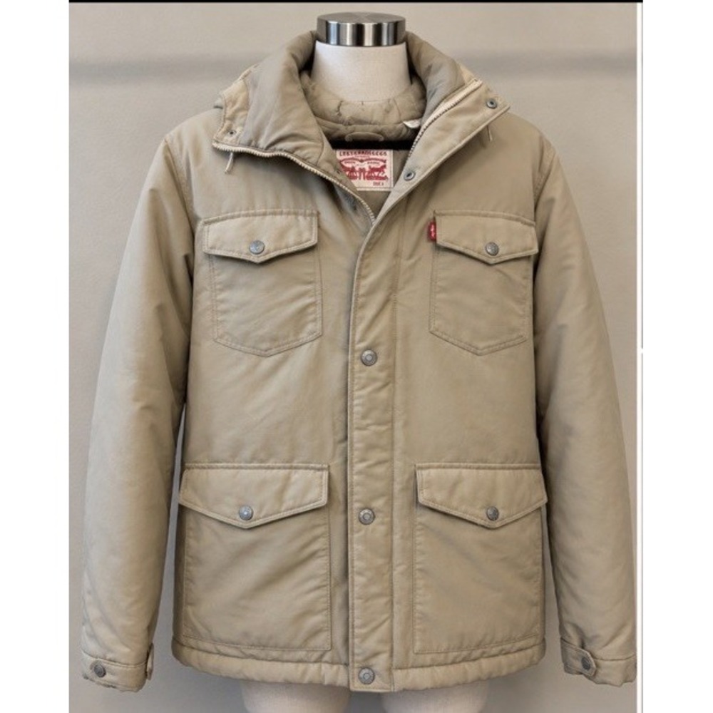 NWOT Levi's Women's Tan Khaki Hooded Utility Field Jacket 4 Pocket Size L